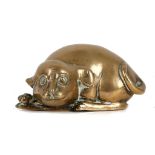 A CHINESE BRONZE PUPPY FORM PAPER WEIGHT.
Qing Dynasty, 17th / 18th Century.
Naturalistically