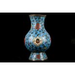 A CHINESE CLOISONNÉ ENMEL PEAR SHAPED VASE.
Ming Dynasty.
The body is decorated with four bands of