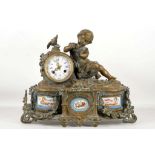 A mid 19th century French clock, gilded bronze gir