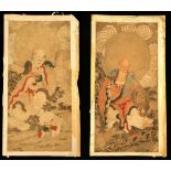 TWO CHINESE BUDDHIST PAINTINGS OF LUOHAN.
Qing Dynasty, 19th Century.
Each seated in a meditative