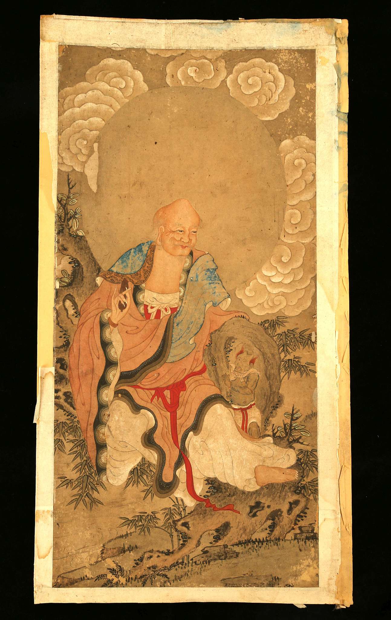 TWO CHINESE BUDDHIST PAINTINGS OF LUOHAN.
Qing Dynasty, 19th Century.
Each seated in a meditative - Image 3 of 15