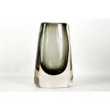 A WHITEFRIARS SMOKED GLASS VASE, circa 1970, from