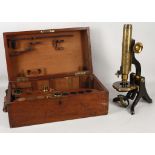 A mahogany cased gilt and black japanned microscope by Henry Crouch of London, model 2985.