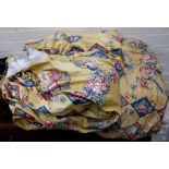 A pair of chintz curtains, fully lined, yellow gro