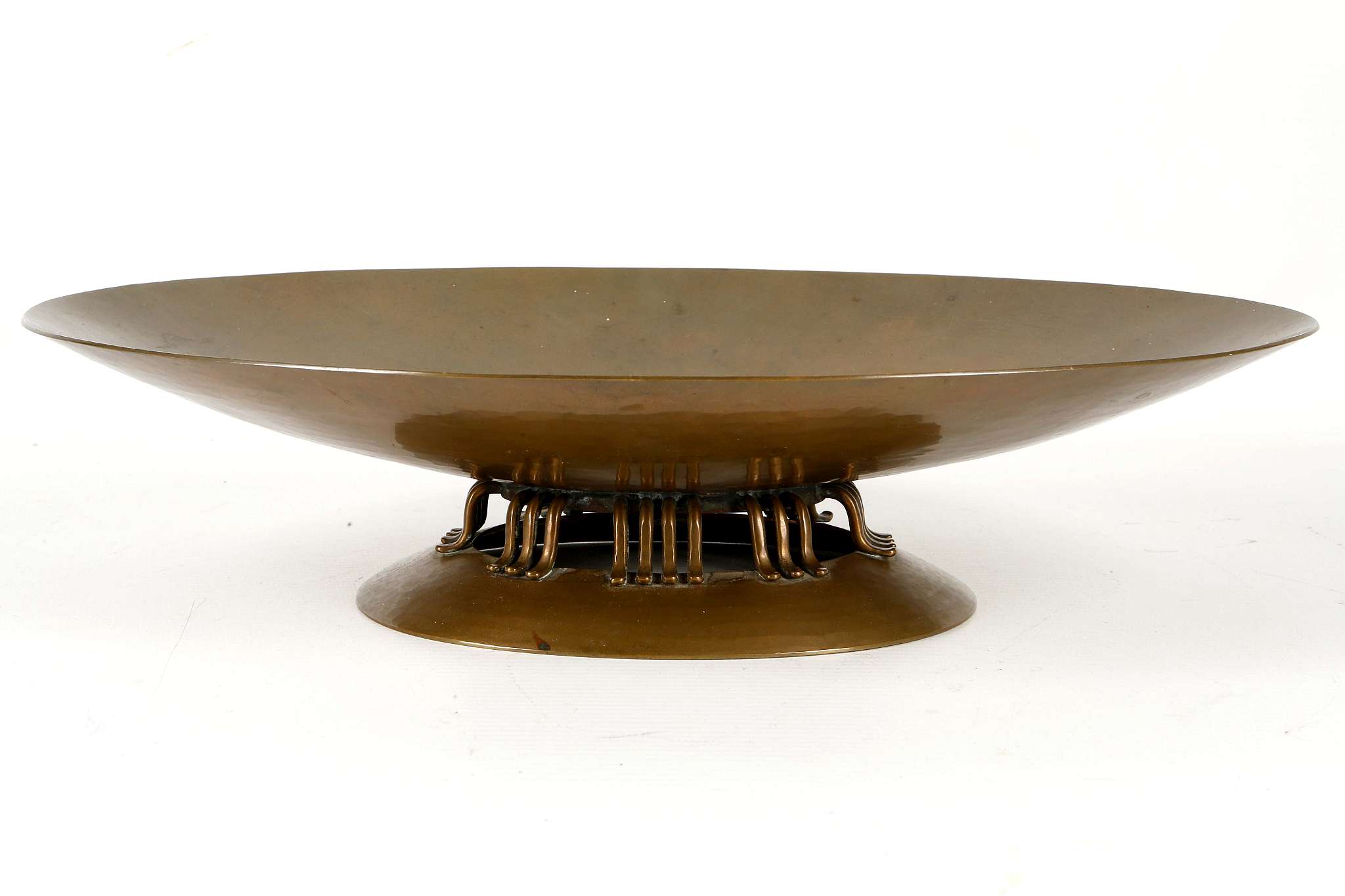 A NELSON ART NOUVEAU HAMMERED COPPER DISH, circa 1920, oval form raised on a stylised foot, - Image 3 of 6