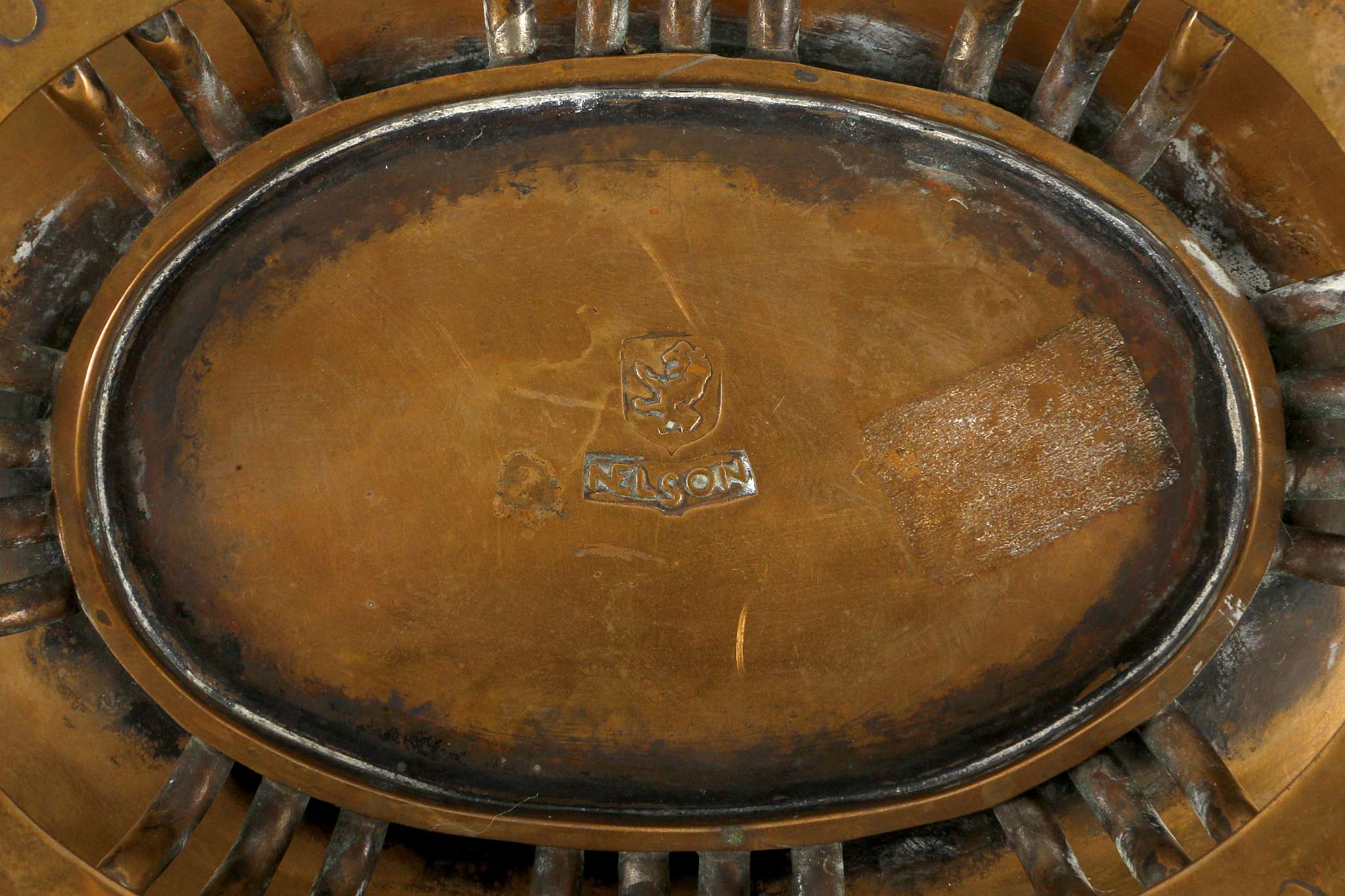 A NELSON ART NOUVEAU HAMMERED COPPER DISH, circa 1920, oval form raised on a stylised foot, - Image 6 of 6