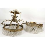 Two 19th Century, French Empire style, ormolu and crystal bag ceiling lights (2)