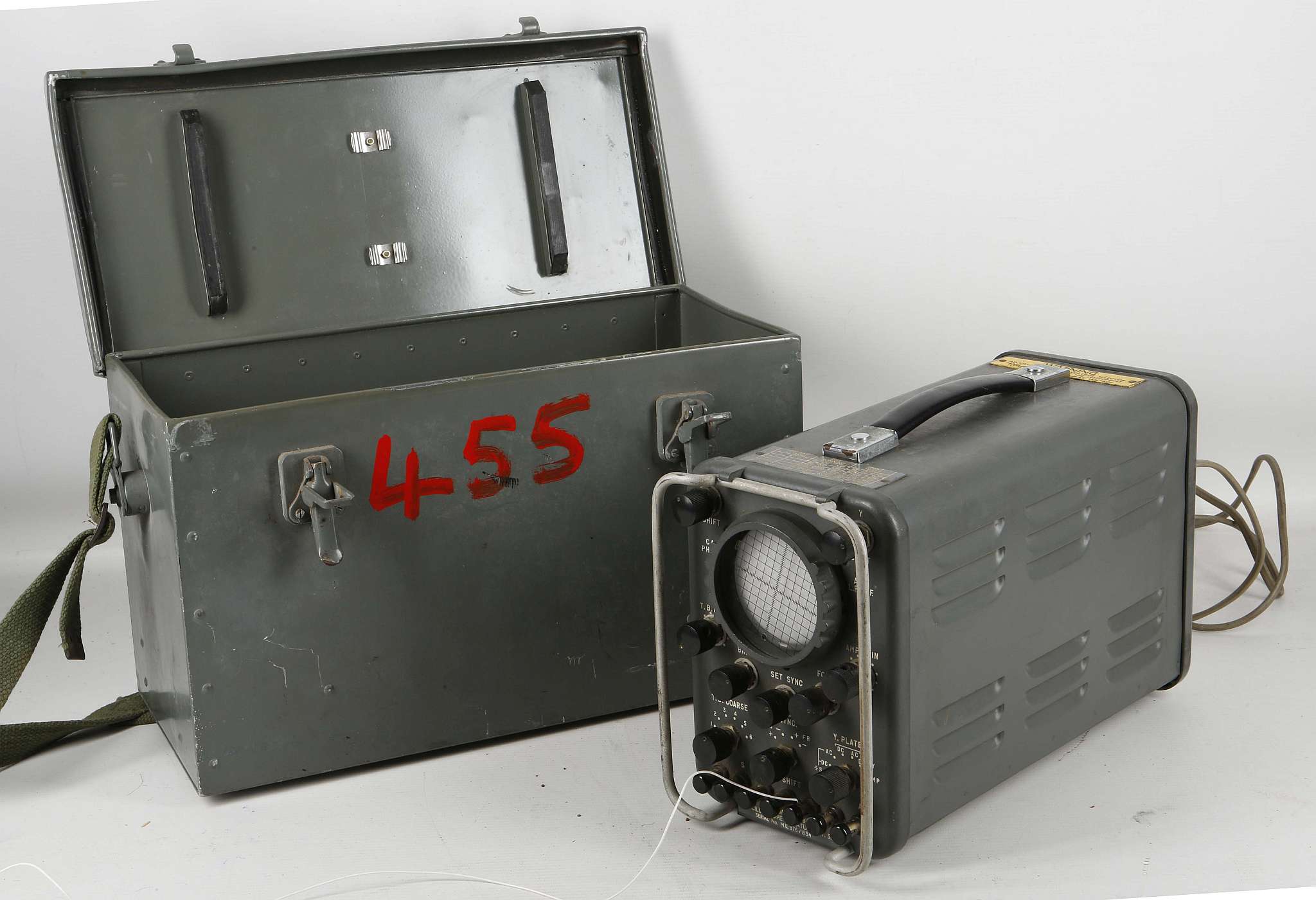 A British military oscilloscope miniature C.T.52 with carry case, c.1954.