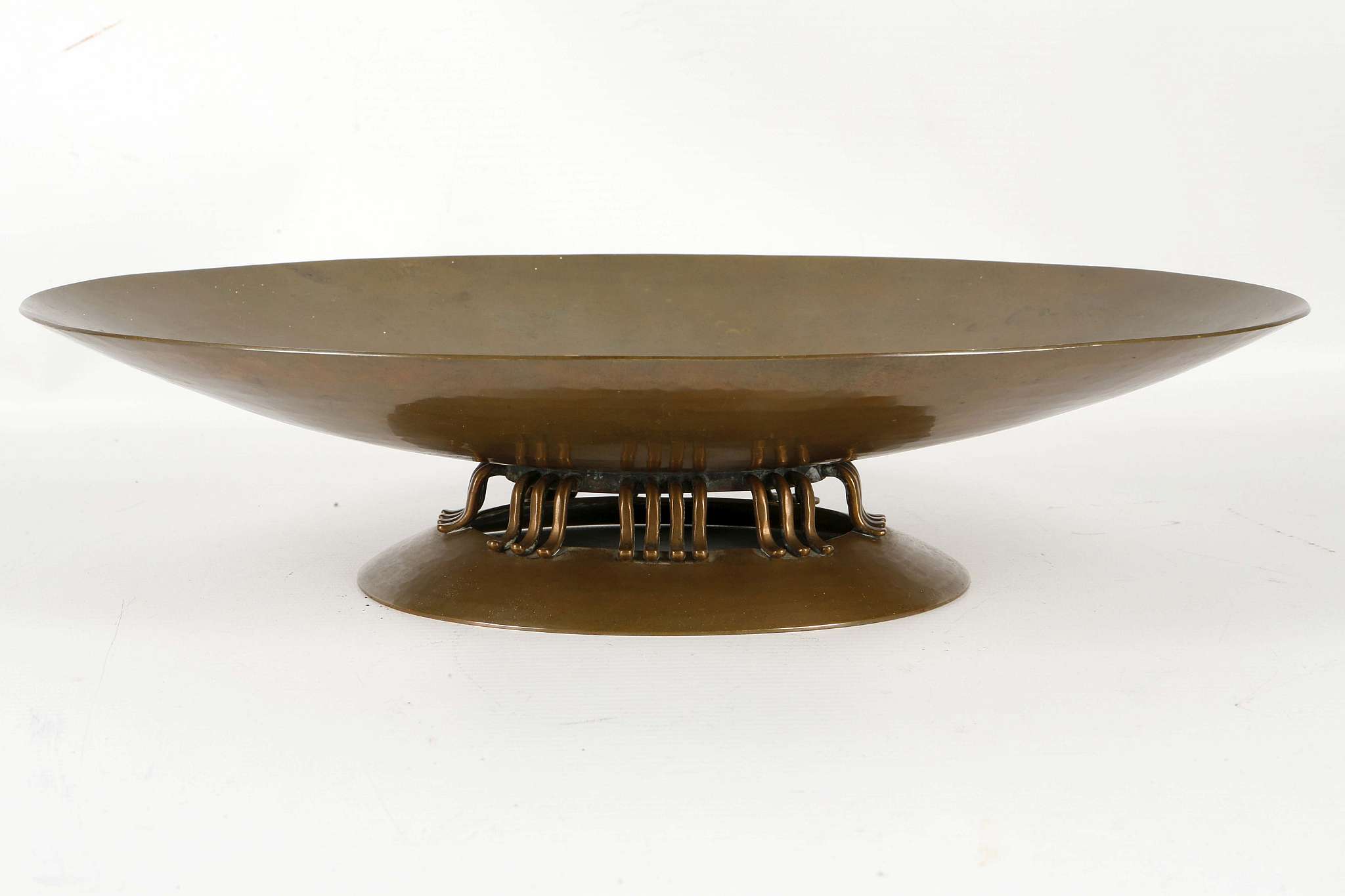 A NELSON ART NOUVEAU HAMMERED COPPER DISH, circa 1920, oval form raised on a stylised foot, - Image 2 of 6