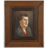 An oil painting portrait of Irish poet and author, Brendan Behan. 24 x 17cm.