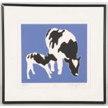 WOODY JACKSON (AMERICAN), 'MADONNA', 1983, silkscreen in colours, cow and calf on blue ground,