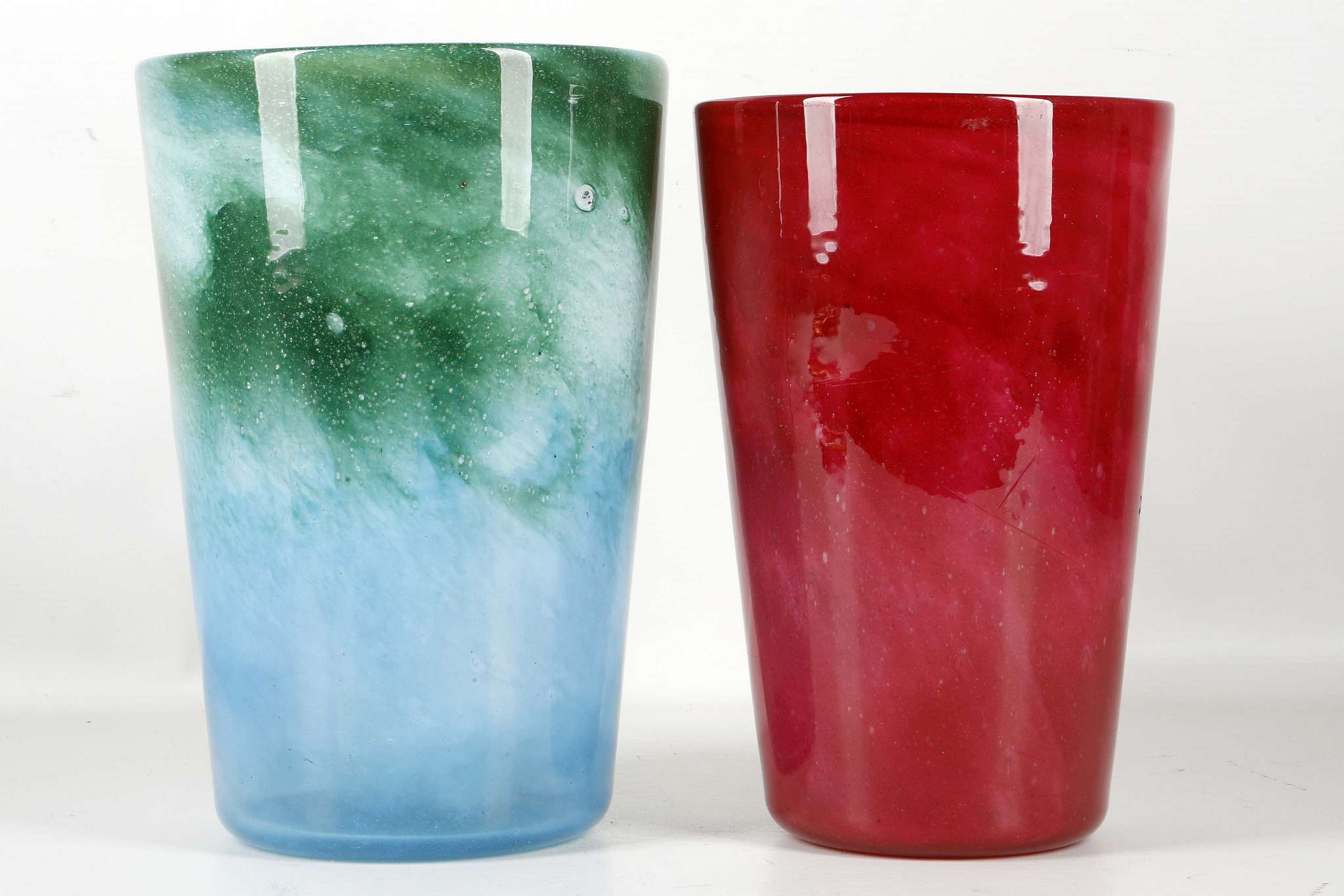 TWO 1930's WHITEFRIARS CLOUDY GLASS TUMBLER VASES,