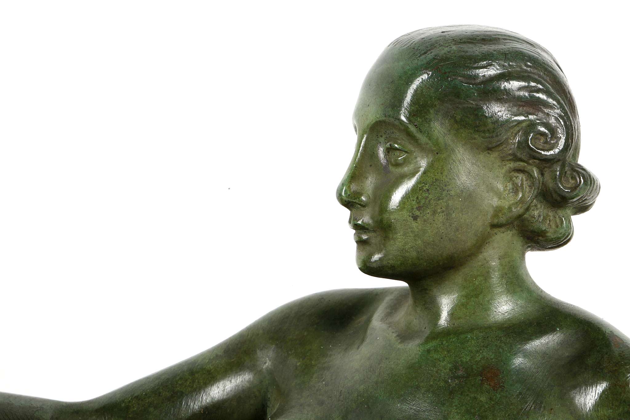 A 1930's ART DECO FEMALE RECLINING NUDE BRONZE SCULPTURE, in the manner of Marcel-Andre Bouraine, on - Image 2 of 4