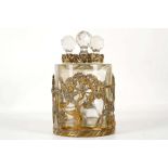 AN ART NOUVEAU PERFUME BOTTLE SET, three glass perfume bottles with cut glass stoppers, contained in