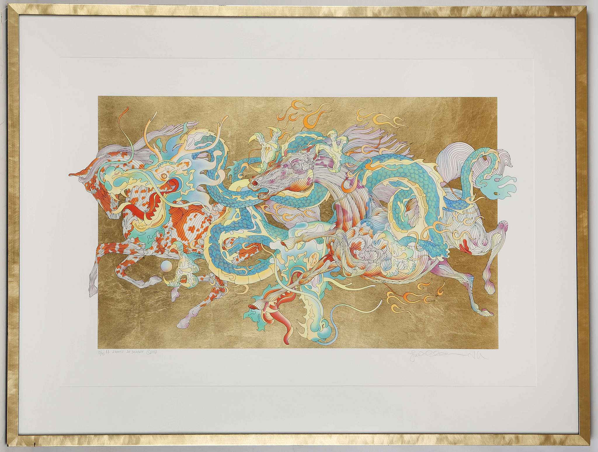 GUILLAUME AZOULAY (MOROCCAN, b.1949), 'L'ANNE DU DRAGON', 2012, serigraph with hand laid gold