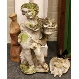 Garden cherub, 65cm high, terracotta contemporary sculptural figurine, 52cm high and a garden