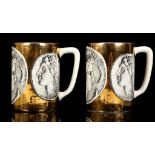 FORNASETTI ITALY , a pair of porcelain mugs, circa