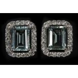 A pair of 18k aquamarine and diamond rectangular e