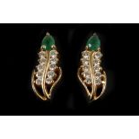 A pair of 22ct gold, diamond and emerald flower an