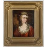 A mounted portrait miniature, oil on copper, of a 18th century lady.