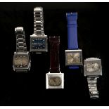 Five stylish 1970's and 1980's Seiko, square faced gent's wristwatches.