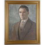 J.F. TURNBULL, oil on canvas laid on board, portrait of a gentleman in a three piece brown suit.