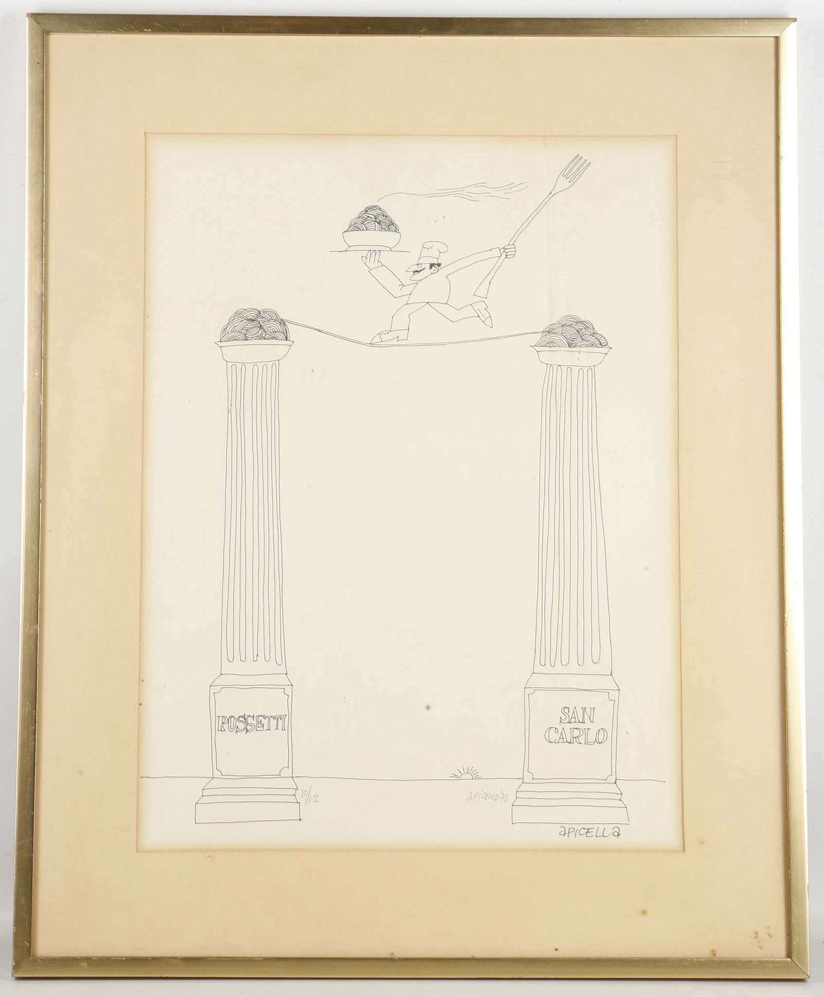 Nine various framed cartoons, to include Bristow of Standard fame, a set of cartoons relating to