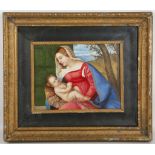 Oil on panel, portrait study of Madonna and infant. Gilt framed. 18 x 24cm.