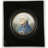 A circular, mounted portrait miniature of Frederick the Great.