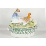 An Italian twin handled game tureen featuring a pair of figural grouse to lid. 33cm long x 30cm