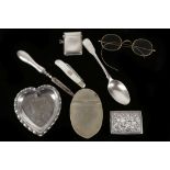 A small collection of hallmarked silver items to include a match holder and striker, Vesta. A