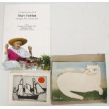 MARY FEDDEN 1915-2012, watercolour, recumbent cat. Signed and dated 1985. Mounted on card with