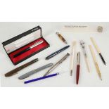 Silver yard of lead pencil, Quoto and Summit fountain pens and other writing equipment, including