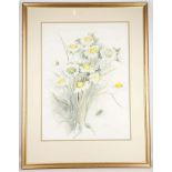 WILDER, a pair of watercolours, still life of flowers, framed and signed. 70 x 50cm.