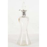 An Edwardian, tall Art Nouveau shape, crystal cut glass waisted cylindrical decanter and stopper.