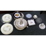 A miscellaneous selection of plates to include Royal Doulton flower decorated plates, a limited