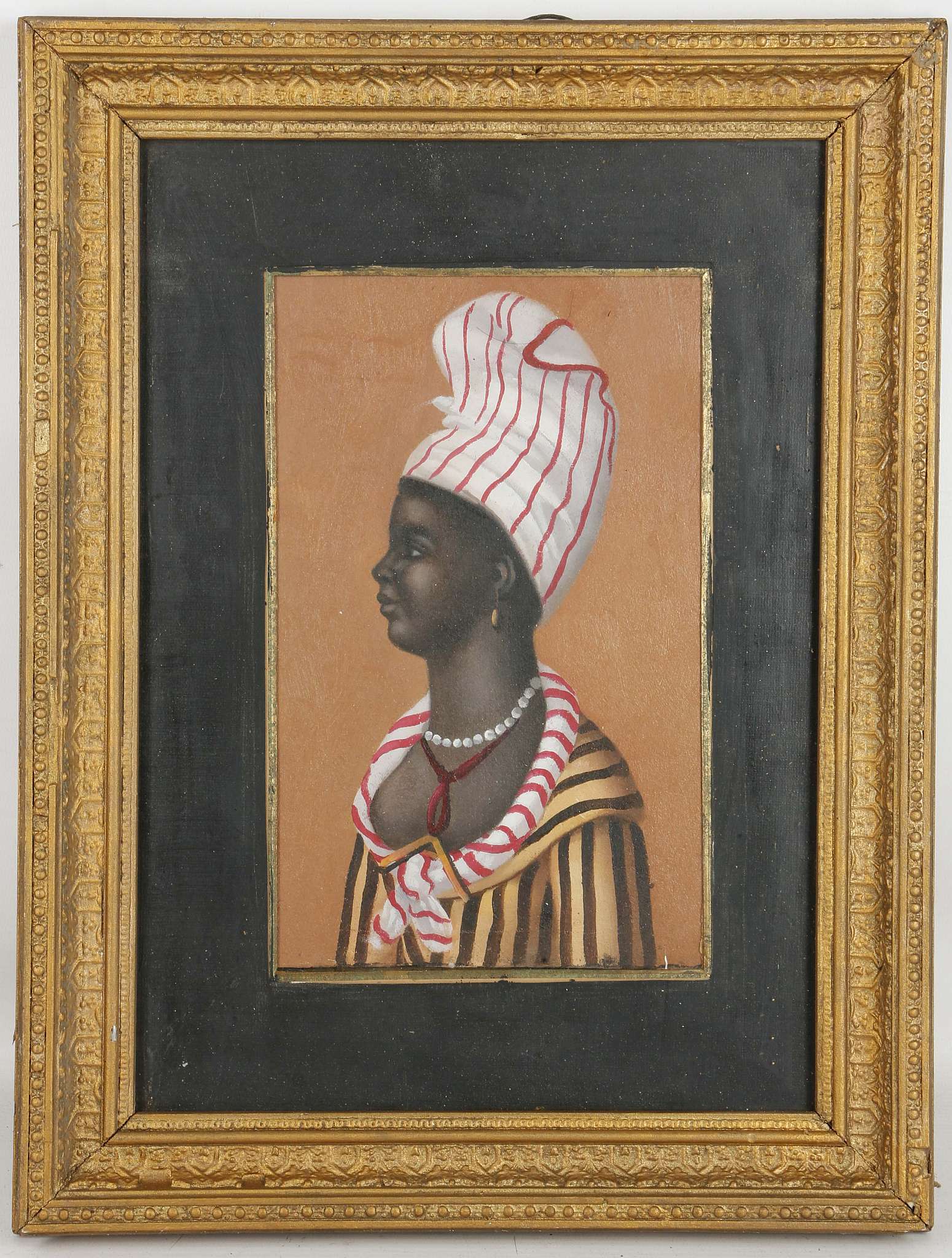 An oil painting portrait of an Afro American slave woman. 25 x 15cm.