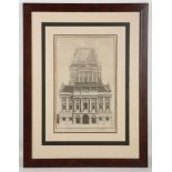 A collection of framed prints, drawings and currency, including a matching set of three coloured