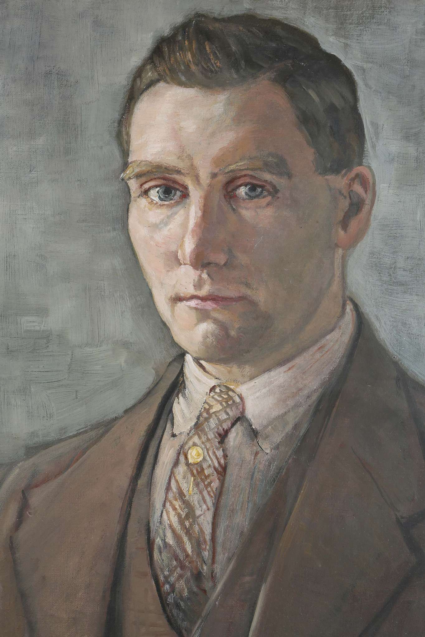 J.F. TURNBULL, oil on canvas laid on board, portrait of a gentleman in a three piece brown suit. - Image 3 of 4