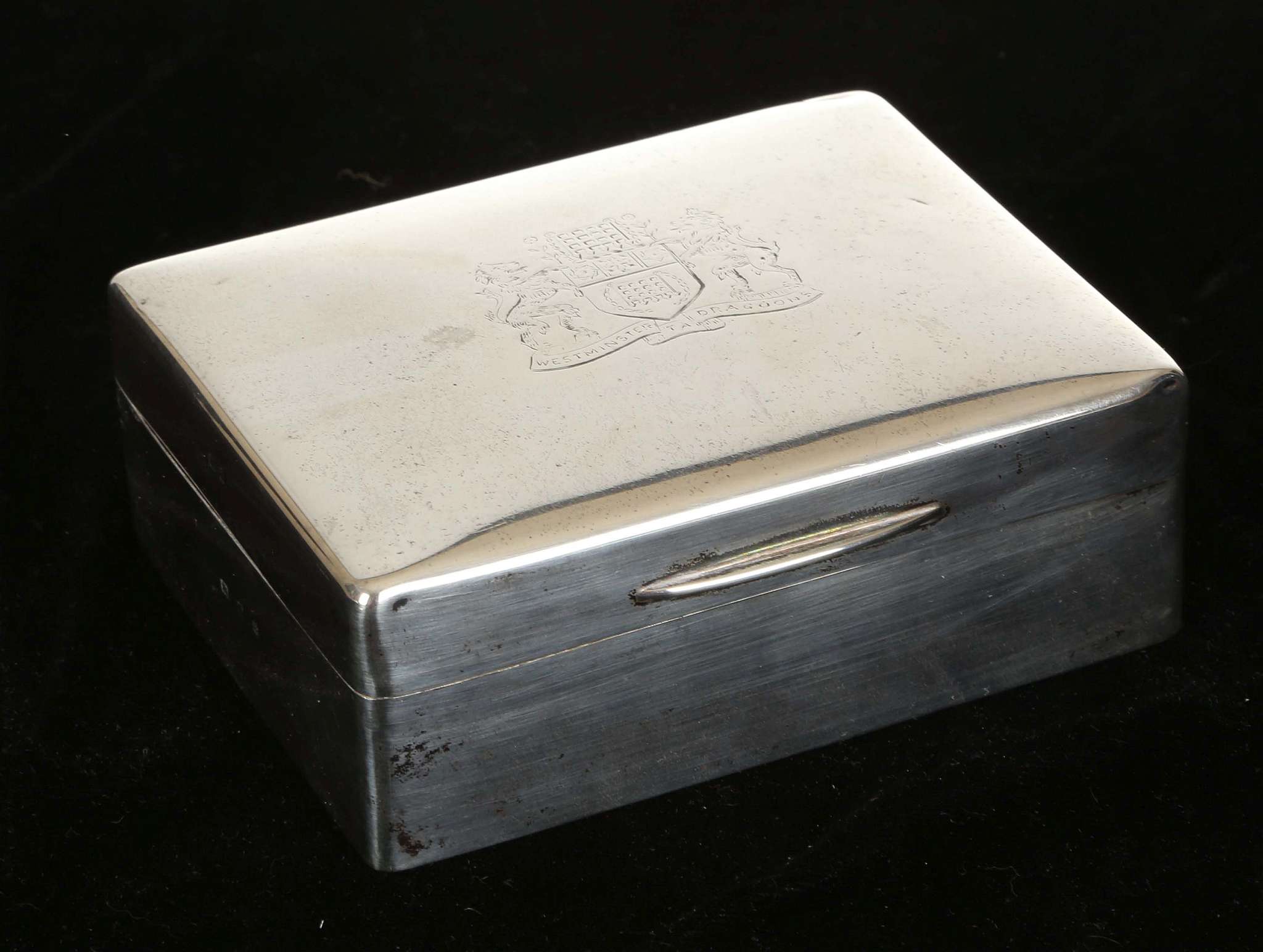 Westminster Dragoons crest to silver cigarette box - Image 2 of 6