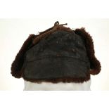 WWII USA sheepskin Air Force flying cap, label for