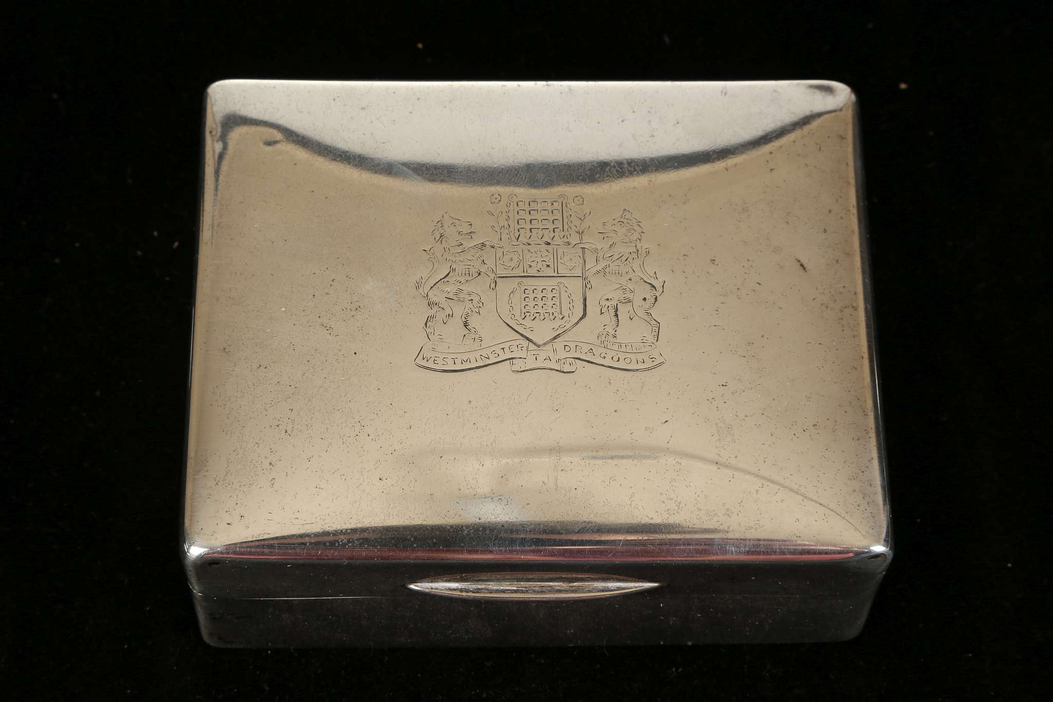 Westminster Dragoons crest to silver cigarette box - Image 3 of 6