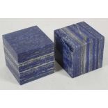 Two lapis lazuli 7.5cm cubes. (2).