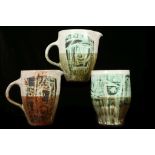 James Arnold Martin, a pair of studio pottery jugs with post modernist lustre glazes, together