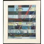 James Arnold Martin, three oils and acrylic on board, semi abstract dockside subjects (all