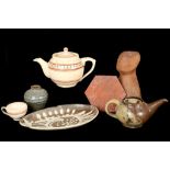 James Arnold Martin, a collection of 7 various studio pottery items, including a terracotta abstract