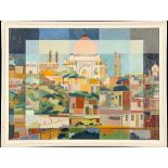 James Arnold Martin, two framed oils on board, 'Agra, Taj Mahal' and 'Rajastan Fortress. The largest