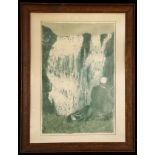 James Arnold Martin, a lithograph 'A Seated Artist - Waterfall'. Framed. 55 x 37cm.