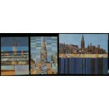 James Arnold Martin, three oils on canvas, views of a church spire. The largest measures 38 x