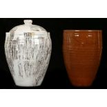 James Arnold Martin, a beaker form studio pottery vase and a studio pottery biscuit barrel with